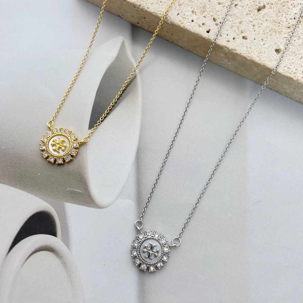 Tory Burch Letter Sunflower Rhinestone Pendant Necklace